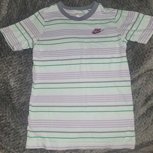 Nike Boys Striped Graphic T-Shirt Blue Purple Green Embroidered Logo Size M